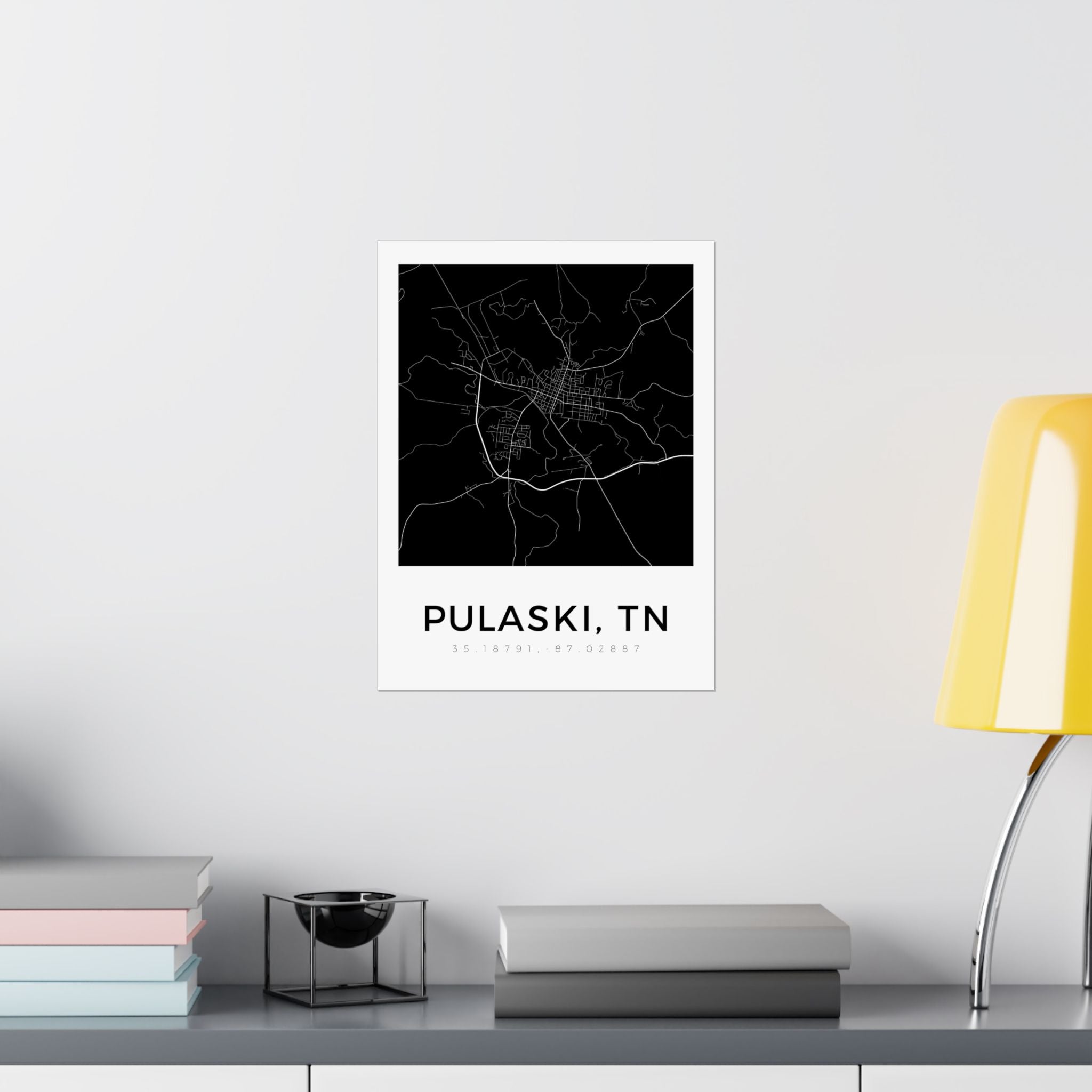 Pulaski, TN Minimal Map Poster
