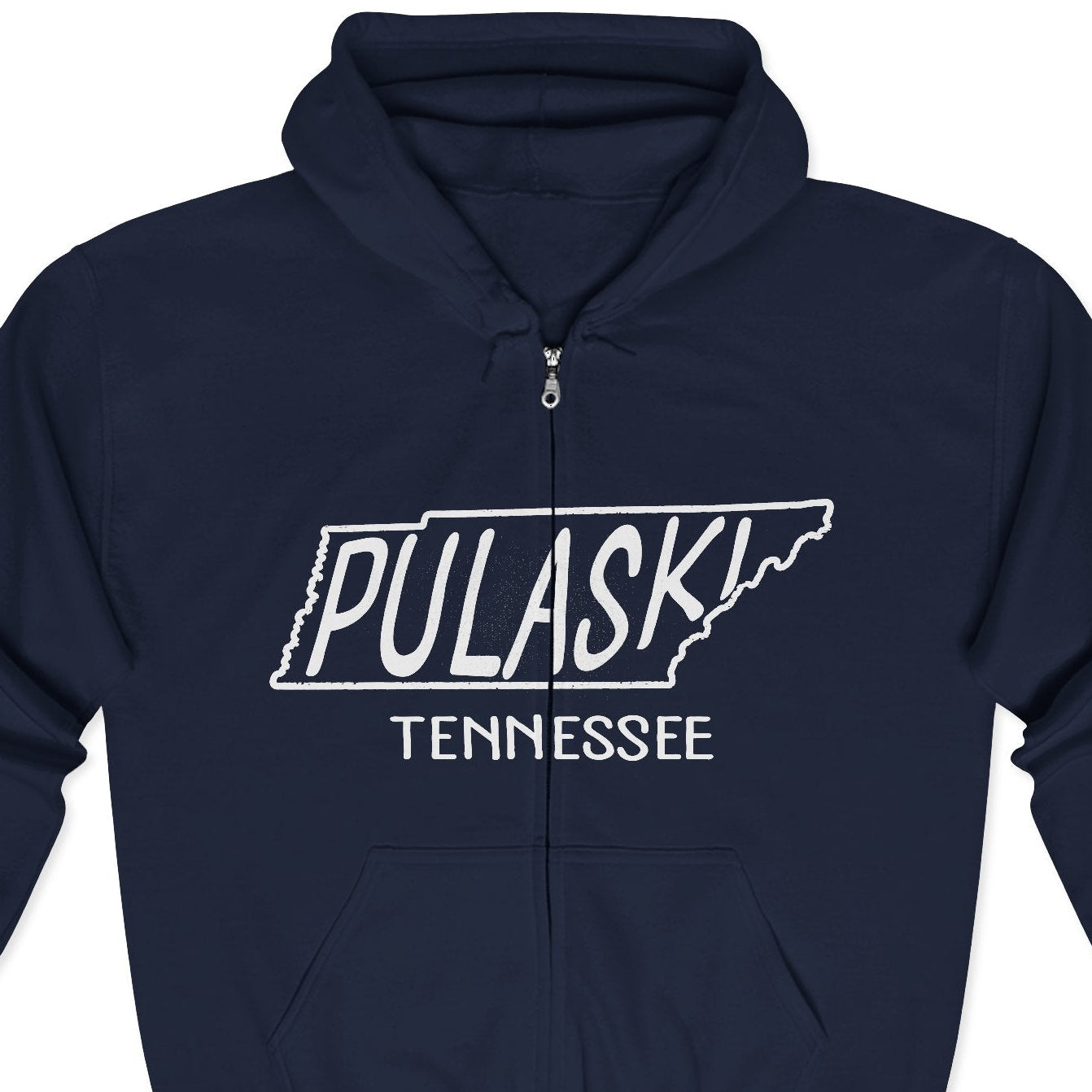 Pulaski Tennessee Zip Hoodie – Retro State Outline Pulaski TN Full-Zip Sweatshirt