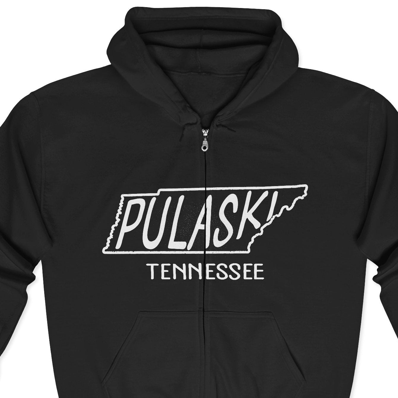 Pulaski Tennessee Zip Hoodie – Retro State Outline Pulaski TN Full-Zip Sweatshirt