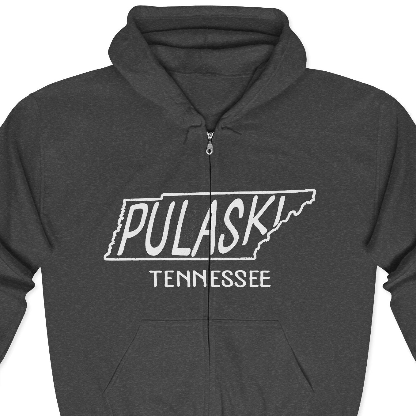 Pulaski Tennessee Zip Hoodie – Retro State Outline Pulaski TN Full-Zip Sweatshirt